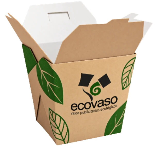 Caja de cartón con presentación kraft para comida y logo EcoVaso